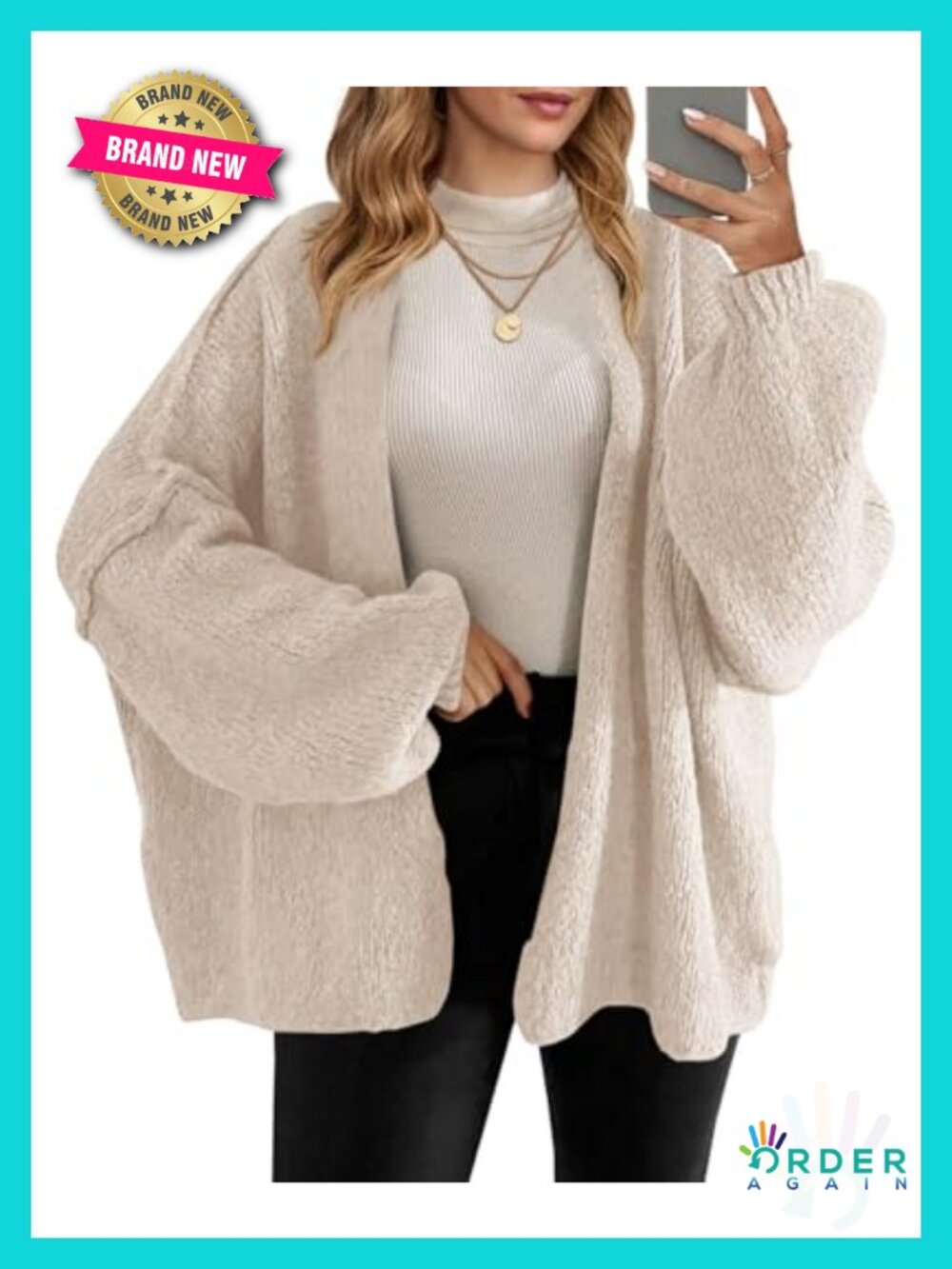 Oversized Open Front Cardigan Chunky Knit Lantern Sleeve Women's Sweater